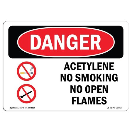 SIGNMISSION OSHA Danger, Acetylene No Smoking No Open Flames, 14in X 10in Rigid Plastic, OS-DS-P-1014-L-1016 OS-DS-P-1014-L-1016